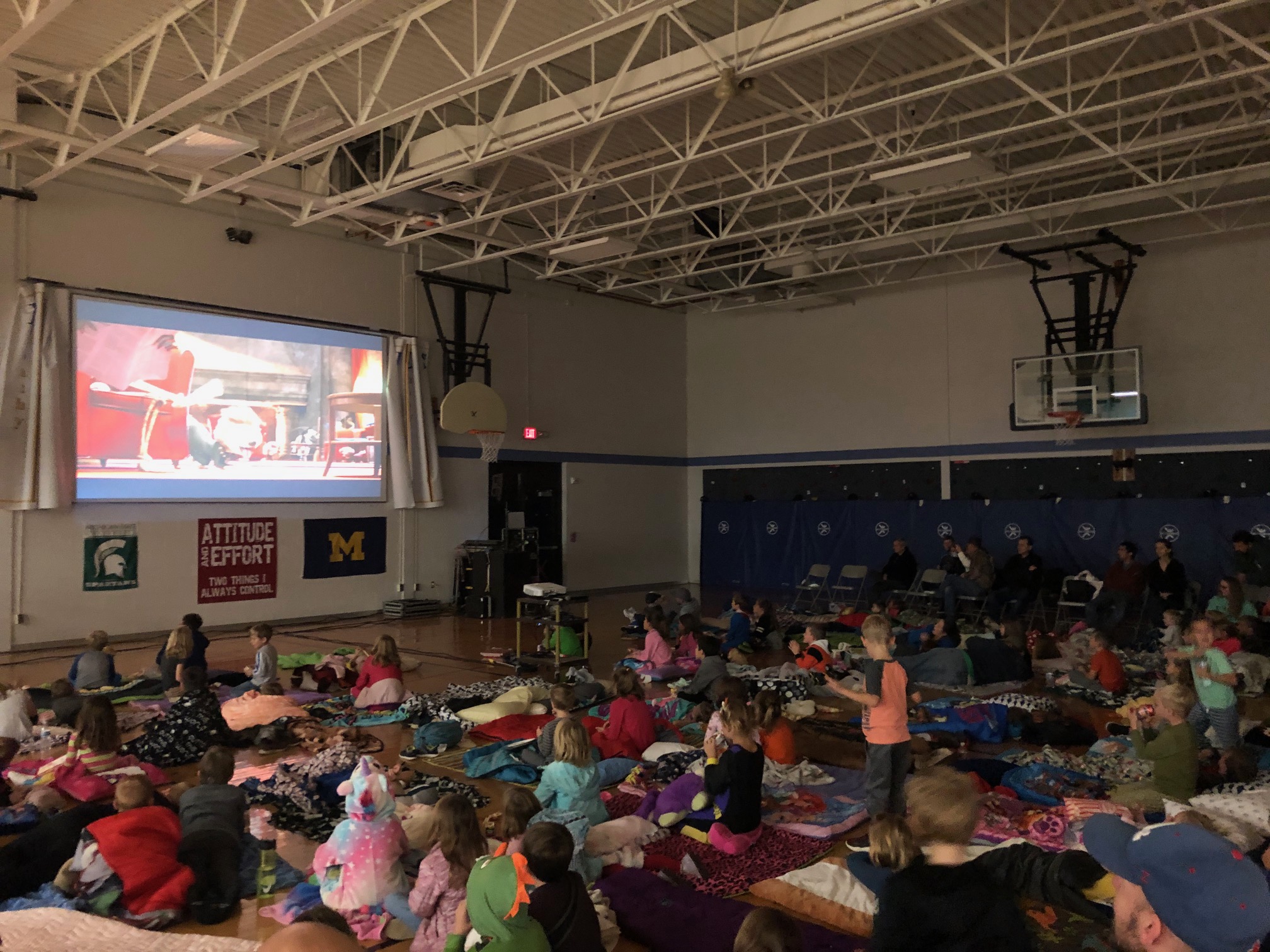 parents and students at movie night